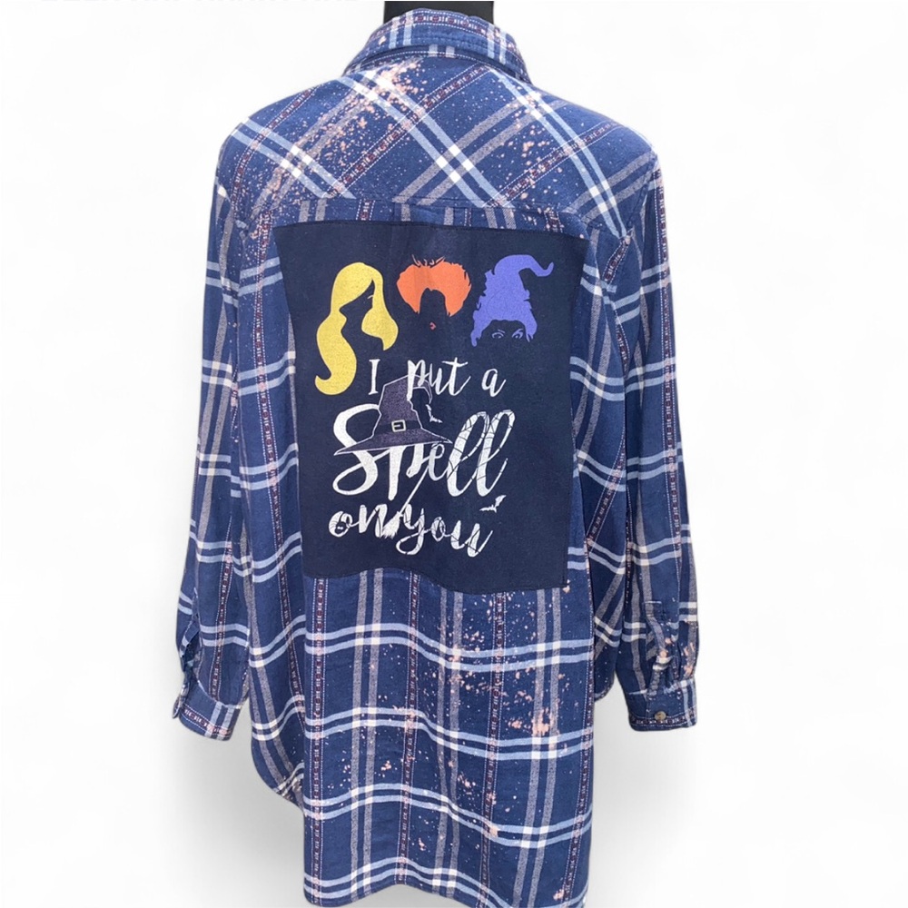 Hocus Pocus BDG Navy Plaid Shirt with Graphic Detail